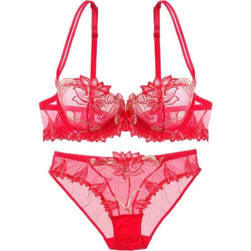 ACOUSMA Women Bra Lace Embroidery Brief Panty Sets Ultrathin Sexy Underwear Transparent Erotic Lingerie Brassiere See through
