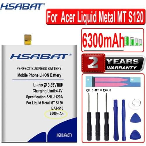 HSABAT 6300mAh BAT-510 High Capacity Battery for Acer Liquid Metal MT S120 BAT-510 (1/CP6/65/85) SP516485SF-C