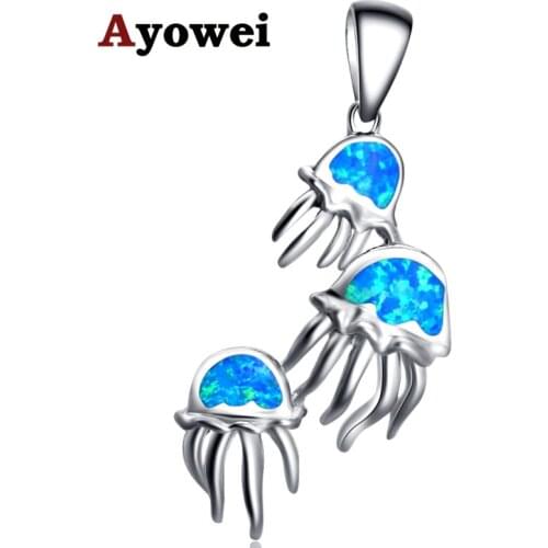 Ayowei Party gift Specially Designed Animal Jellyfish Blue Opal Silver Pendant Fashion Jewelry OPS719A