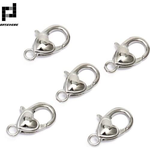 BASEHOME 10pcs/lot 22x12mm Antique Silver Heart Shape Lobster Clasp For Key Ring Necklace Chain Retro Lobster Clasp Hook DIY