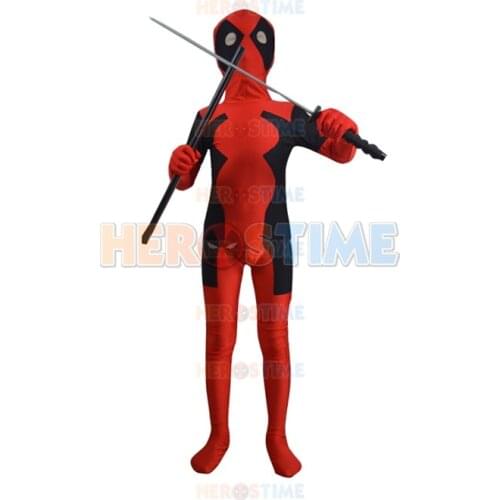 Free shipping children deadpool costume fullbody red black kids deadpool costumes for halloween party show custom made allowed
