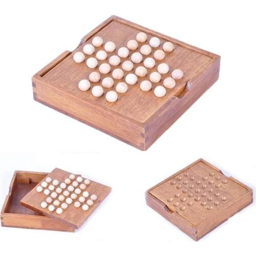 Wood Solitaire Chess Board Game Classical Intelligence Toy for Children Adults
