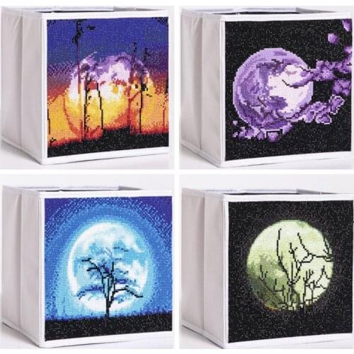 DIY Full Drill Moon Diamond Painting Storage Box Organizer Scenery Diamond Mosaic Household Item For Bedroom Storage Container