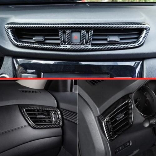 For Nissan X-Trail XTrail T32 Rogue Qashqai J11 2014-2020 Carbon Fiber Car Front Console Air Condition Vent Outlet Cover Pattern