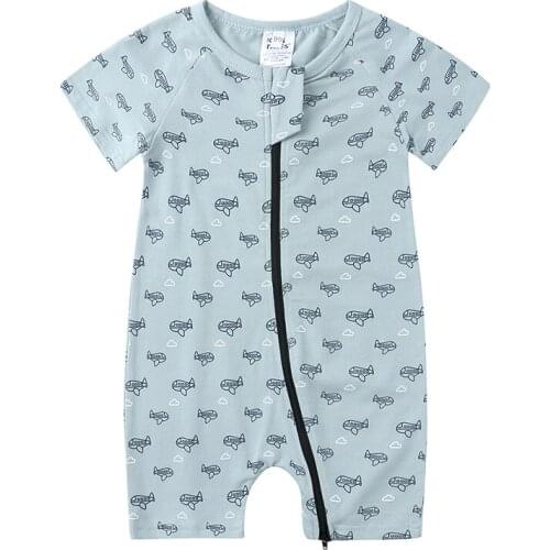 Newborn Baby Boy Girl Romper Summer aircraft short Sleeve O Neck Cotton Clothes Toddler zipper Kids Jumpsuit Clothes 0-24M