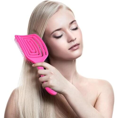 Womens portable scalp massage brush scalp massage comb rubber non-slip handle wet dry hair care brush