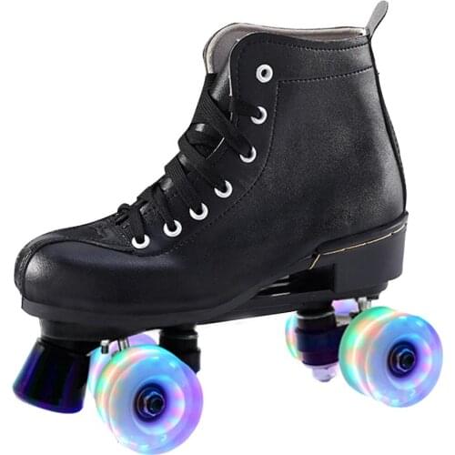 Double Row Flashing Roller Skates PU 4-Wheel Skating Laces Front Brake Beginner Roller Skating Glow Wheel Luminous