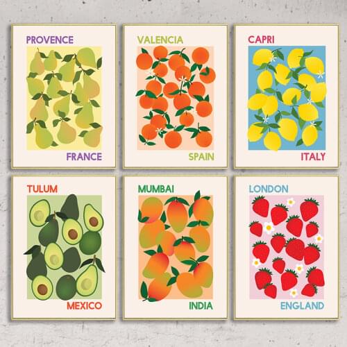 Fruit Market Canvas Painting Italy Lemon, Spain Orange, France Pear Posters and Prints Home Kitchen Wall Art Decoration Pictures