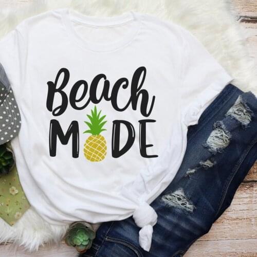 Beach Mode Pineapple T-Shirt Fashion Girl Casual 100% Cotton Round Neck Female Girl Streetwear Short Sleeve Top Tees harajuku