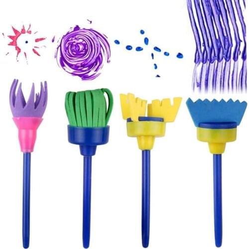 Sponge Paint Brushes for Kids, 4 Pack Early Learning Drawing Painting Tools Set for DIY Arts Crafts, Besom