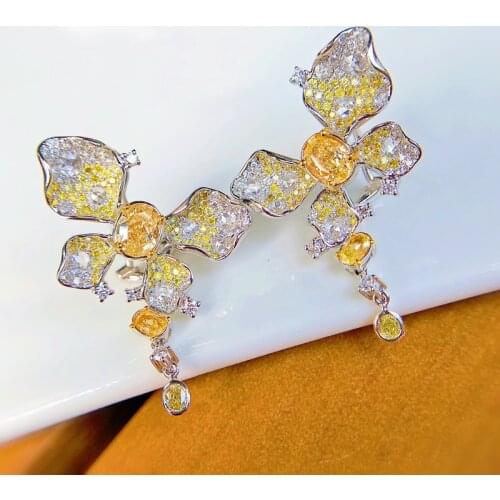 Fine Jewelry Fashion Butterfly Flower Drop Earrings Inlay Full Dazzling Zircon Charm Piercing Earrings For Women Wedding Party