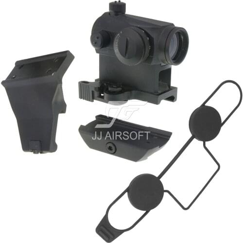 JJ Airsoft 1x24 Red Dot with 45 Degree Offset Mount, QD Riser Mount and Low Mount (Black/Tan)