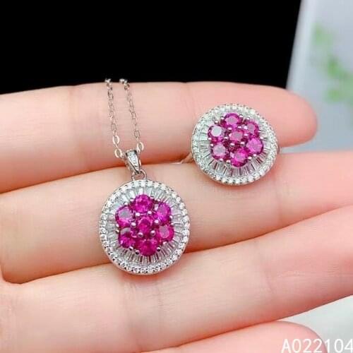 KJJEAXCMY fine jewelry 925 sterling silver inlaid Natural pyrope garnet women fresh fashion round gem pendant ring set support d