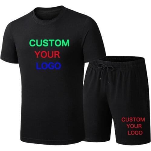 Summer Mens Sets Custom Your Logo Short Sleeve Print Tracksuit Men Sportswear Casual 2 Pieces Set T-Shirt+Shorts Sport Suits