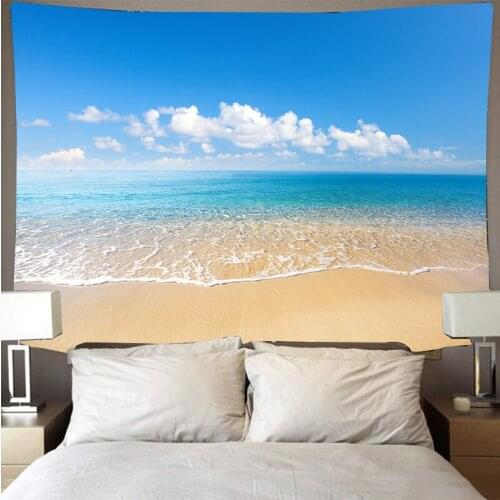 Beautiful sea beach blue sky landscape tapestry polyester wall cloth art tapestry hippie wall hanging psychedelic beach towel