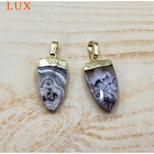 Crazy Lace Mexican Agates stone bullet shape pendant Hand-Cut Natural Stone gold plating pendants for necklace jewelry making