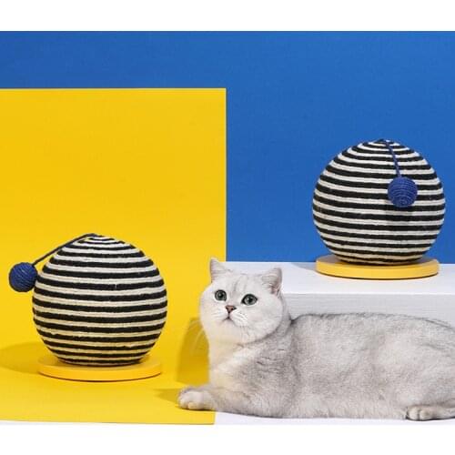 Coopupet Memphis Scratch Ball, Woven Sisal Scratch Ball with Wood Base, Funny Interactive Scratch Ball Toy For Cat