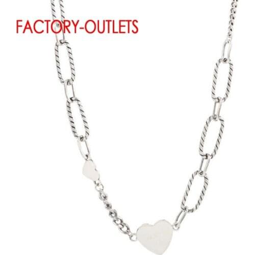 Hot Sale 100% 925 Sterling Silver Big Link Chain Double Heart Pattern Pendant Necklaces For Women Sterling Silver Jewelry