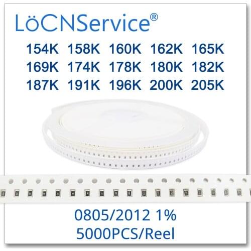 LoCNService 0805 1% 5000PCS 154K 158K 160K 162K 165K 169K 174K 178K 180K 182K 187K 191K 196K 200K 205K 2012 Resistor OHM