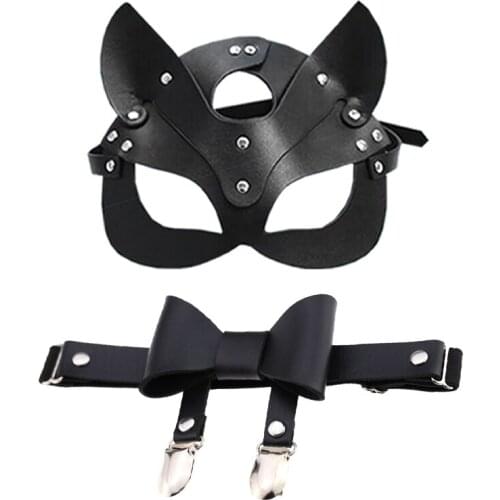 Mask and leather suspenders punk bow style hip hop thigh leg ring sexy garter clip
