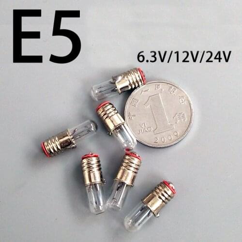 E5 Mini Indicator Light Bulb Screw 5x17mm 6.3V 12V 24V 0.1A Small Signal Indicator Lamp Yellow Light 50pcs