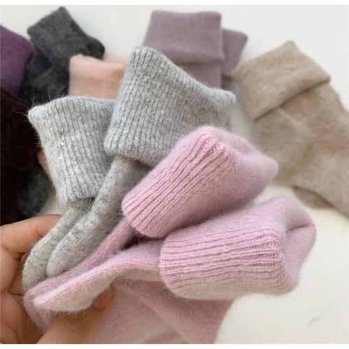 Solid Rabbit Hair Woman Socks Winter Thick Warmer Long Socks Japanese Kawaii Cute Thermal Cashmere Christmas Sock New Year Gifts