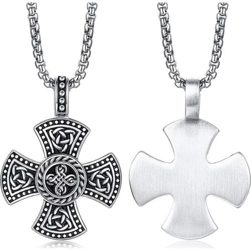 Hip Hop Big Cross Pendant Necklace For Men Vintage Silver Color Titanium Steel Necklace Christian Jewelry