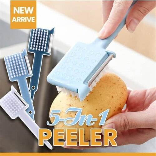 Plastic Vegetable Fruit Peeler Brush 5-In-1 Kitchen Multifunctional Peeler Stainless Steel Blade Bottle Opener Kitchen Tools