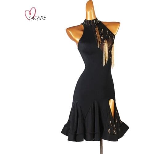 CACARE Sexy Latin Dance Dress Women Latina Salsa Latin Dance Competition Dresses Fringe CHEAP Customize D0852 Split Hem