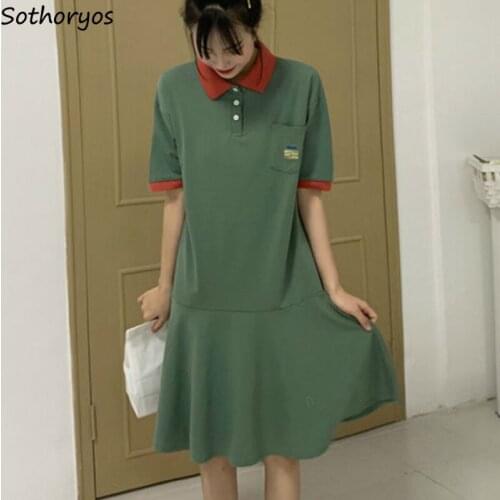 Dress Women Short Sleeves Ruffle Embroidery Pocket Simple Trendy Leisure Loose Daily Sweet Chic Teens All-match Elegant Ulzzang