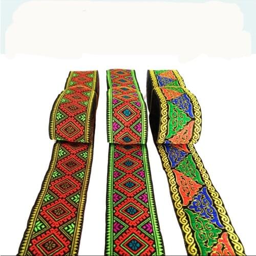 High quality 40mmx 8yard Woven Jacquard Ribbon National webbing Black background geometric pattern Handbag DIY Belt accessories