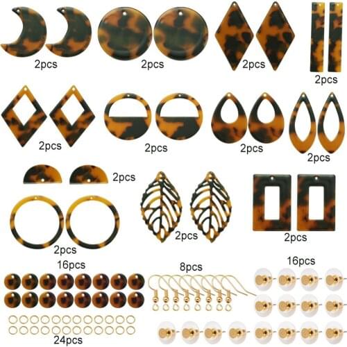 1Set Geometric Shape Leopard Print Resin Charms Pendant with Earring Hook Back Open Jump Ring for Dangle Earrings Jewelry Making