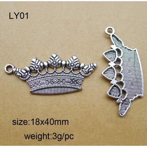 25pcs/lot Alloy Antique Silver 18x40mm Crown Charm Pendant Fit Bracelet Necklace DIY Metal Jewelry Making