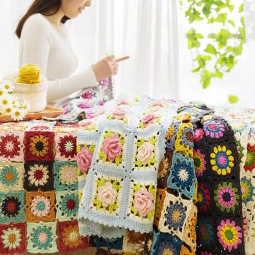 Crochet Afghan Blanket Material Bag DIY Hand Hooked Crochet Blanket Cushion Felt Bay Window Blanket Granny Square