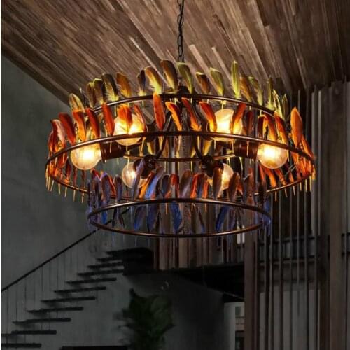 Retro industrial style barber shop chandelier bar restaurant creative lighting clothing store chandelier decorative feather lamp