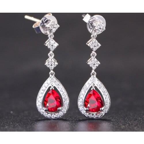Luxury 925 Sterling Silver Long Drop Earrings for Charm Women with Oval Rainbow Mystic Ruby Wedding Engagement Wholesale Gifts