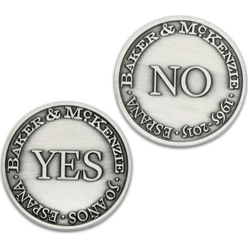 Silver color carved coin cheap custom YES and NO silver metal coins