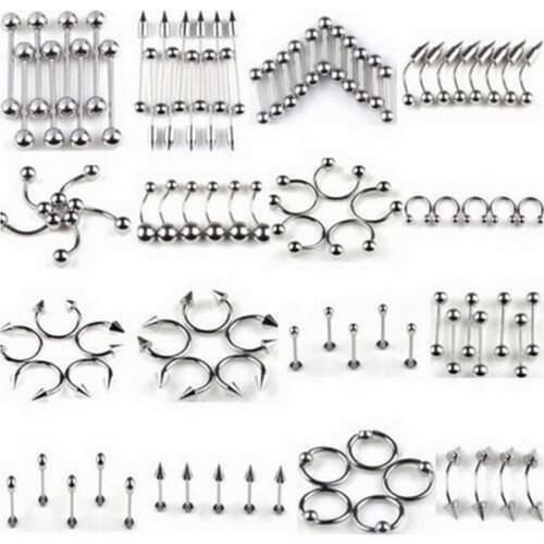 Eyebrow Nose Lip Earrings Nipple Multi-type Stainless Steel Curved Piercings Punk Unisex Body Piercing 66 Pcs
