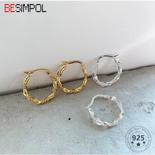 Besimpol Real 925 Sterling Silver Earrings French Style Round Braided Hoop Earrings for Women Luxury Trendy Fine Jewelry Gifts