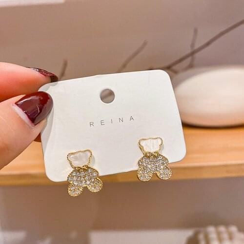 Fashion Cute Asymmetric Love Crystal Bear Earrings Light Luxury Creative Gift Korean Earrings for Women Earing Fashion Jewelry
