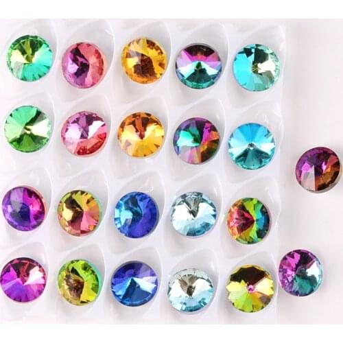 Glass crystal Rivoli round shape 8mm 10mm Rainbow & Jelly candy AB colors pointback Glue on rhinestone beads applique diy trim