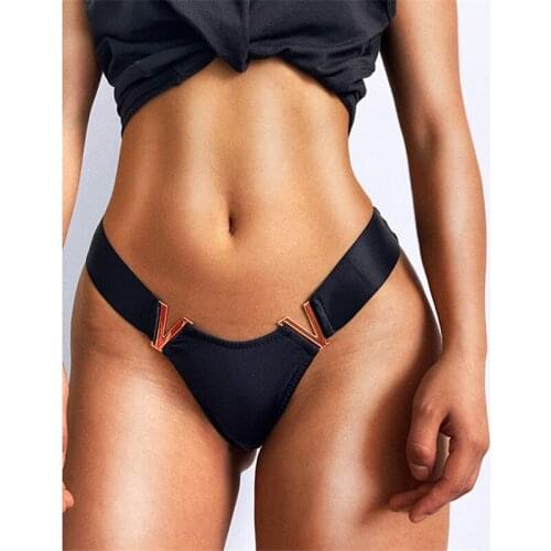 Metal Letter V Thong Women Low Waist Panties Sexy Transparent Underwear Ladies Briefs Lingere Panty Underware Womens Lingerie