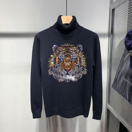 Harajuku Europe New Hot Sale Shiny Design Cashmere Pullover Brand Knitting Mens Turtleneck Sweater Slim Sweatshirt