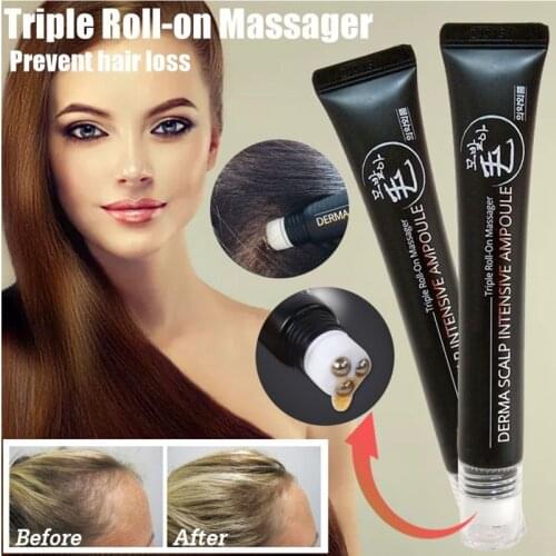 Scalp Intense Roll-on Hair Growth Serum Triple Roll Massager Fast Regrow Hair Line Anti Hair Loss Essence 20ML