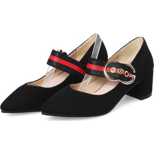 Big SizeFashion point buckle contrast stripe single shoe ladies high heels women shoes woman pumps