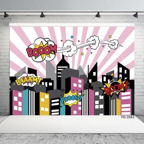 Birthday Party Superhero Theme Wall Backgrounds Photo Studio Customized Photo Backdrops for Children Baby Girls Party Banners