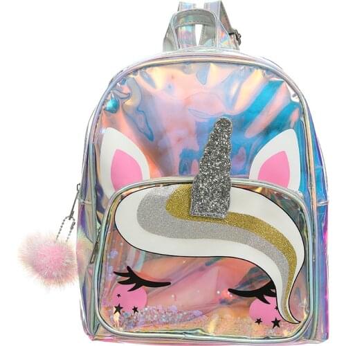 Vrouwen Pvc Sequin Eenhoorn Rugzak Meisje Cartoon Laser Waterdicht Tranparent Schooltas Student Preppy Stijl Holografische Duide
