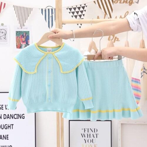 Girls' knitted cardigan jacket and skirt suit toddler girl fall clothes 2021 baby girl clothes kids boutique clothing wholesale