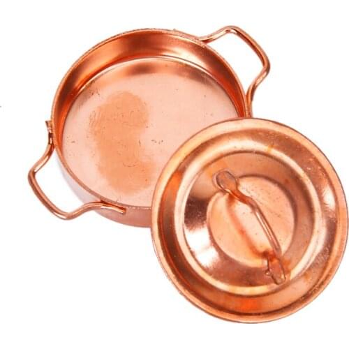 High Quality 1/12 Dollhouse Miniature Furniture Kitchen Alloy Copper Pot with Lid Pretend Play Furniture Toys for Children Kid