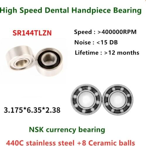 10pcs high speed NSK Handpiece Dental bearing turbine SR144TLZN 3.175x6.35x2.38mm hybrid 8 ceramic balls bearings